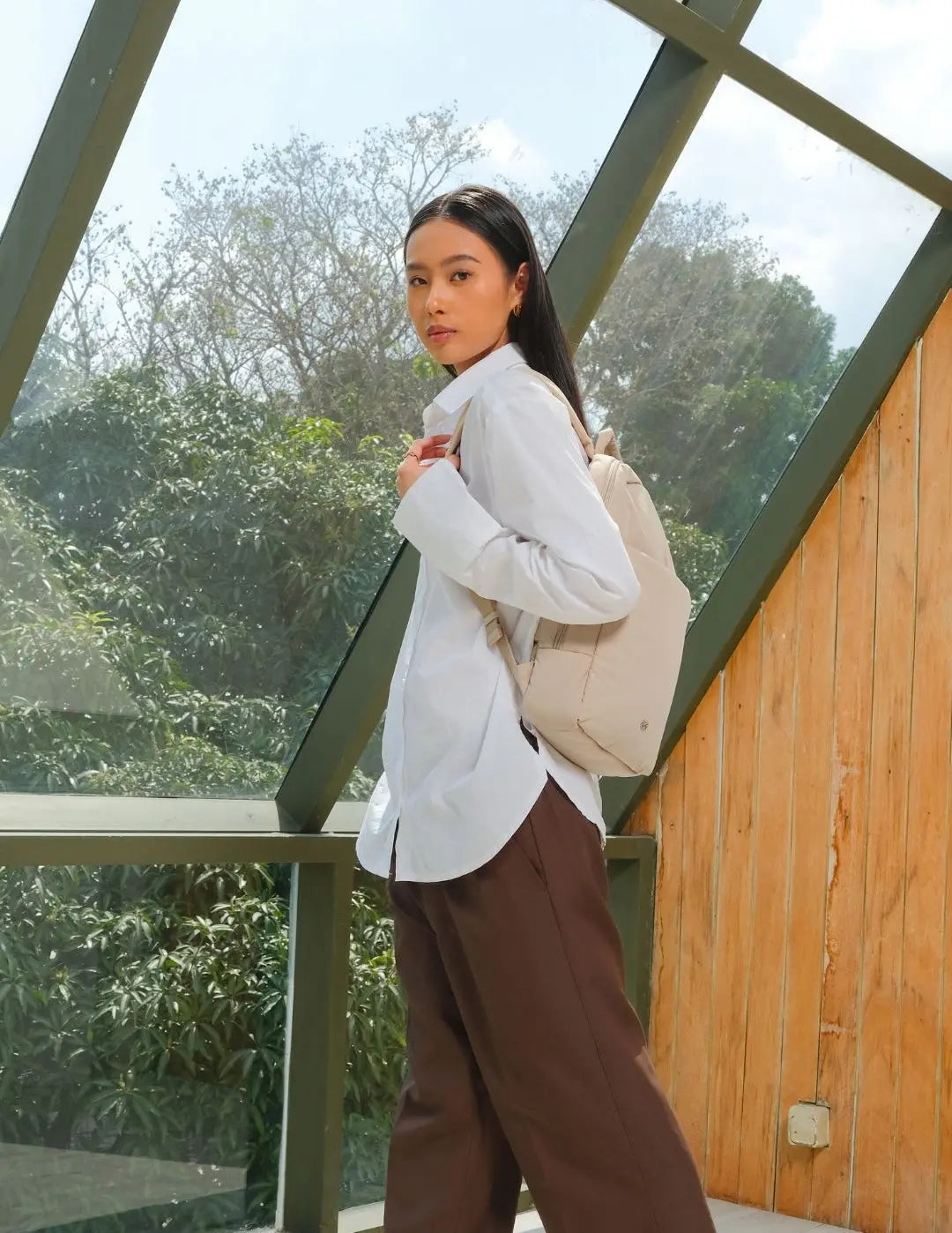 COSY LUXE COMMUTER BACKPACK IN PEBBLE The Sophia Label