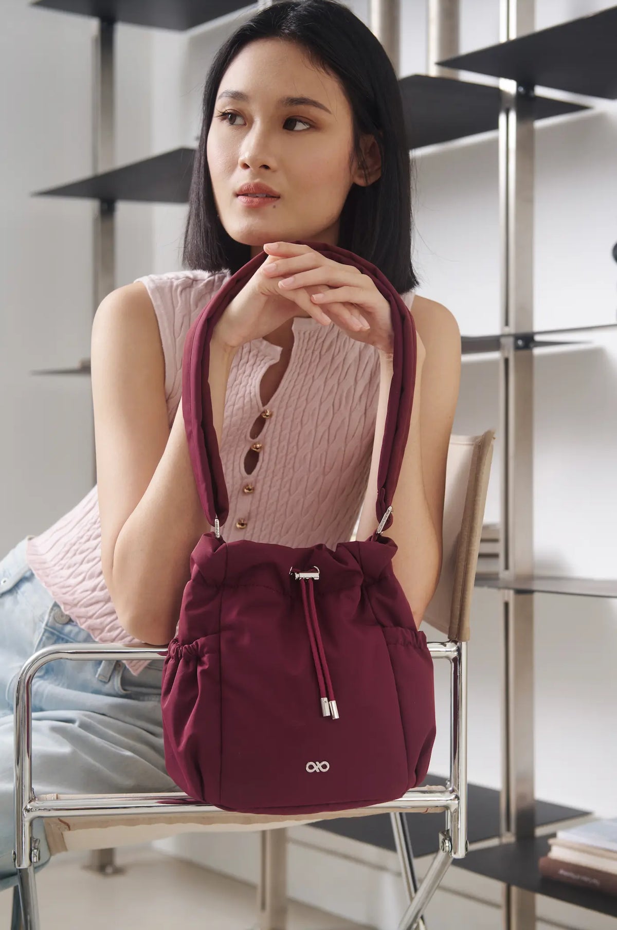 MINI COSY LUXE BUCKET BAG IN WINE