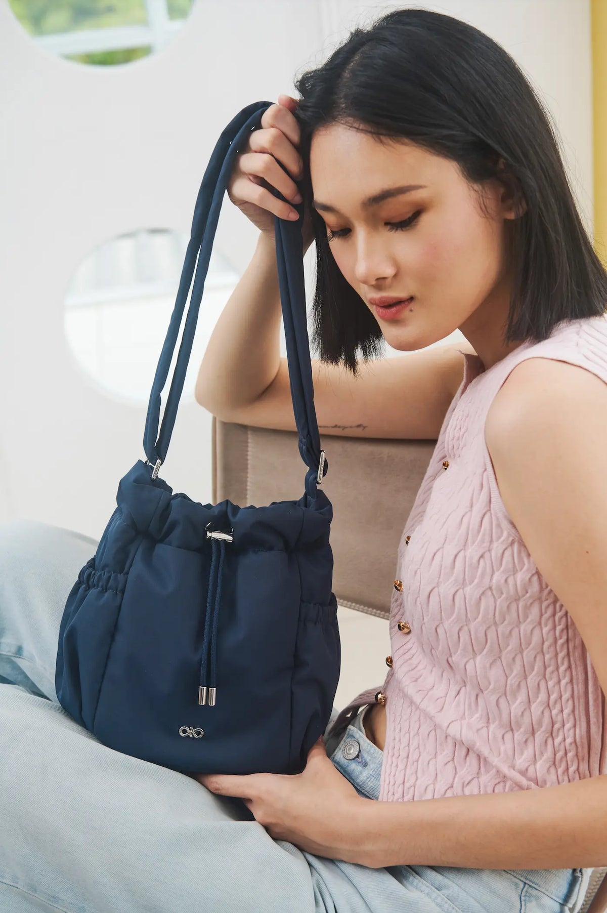 MINI COSY LUXE BUCKET BAG IN OXFORD BLUE