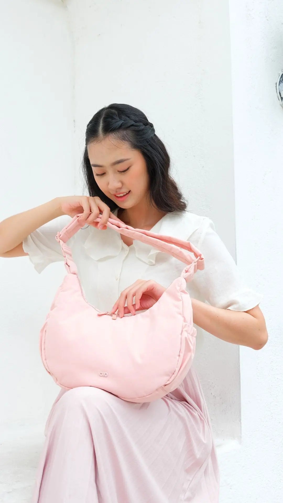 L COSY LUXE CRESCENT BAG IN BLUSH The Sophia Label