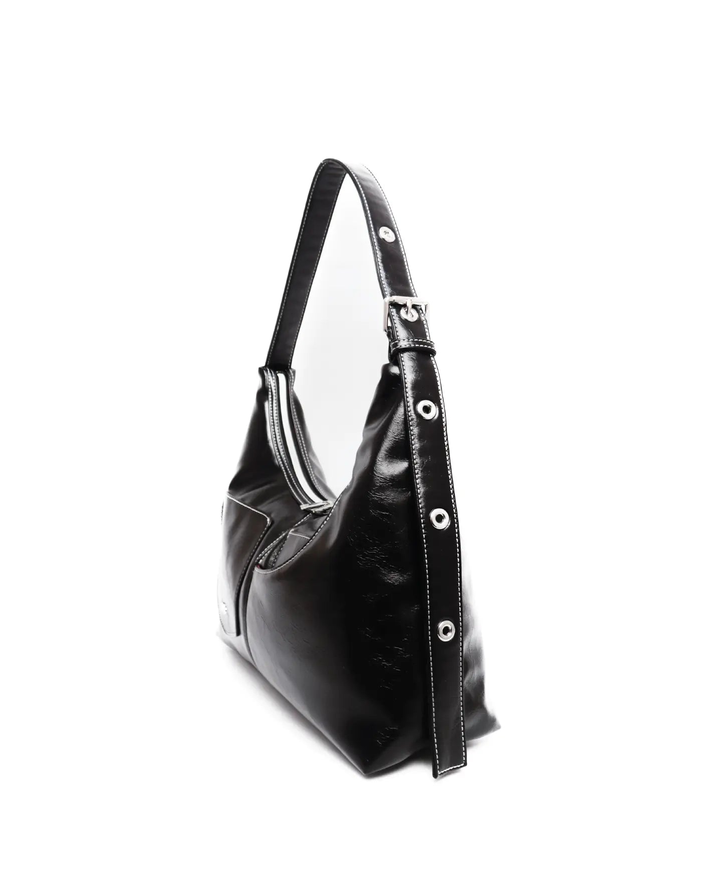 SIGNATURE POCKET LEATHER HOBO BAG IN BLACK TSL Singapore