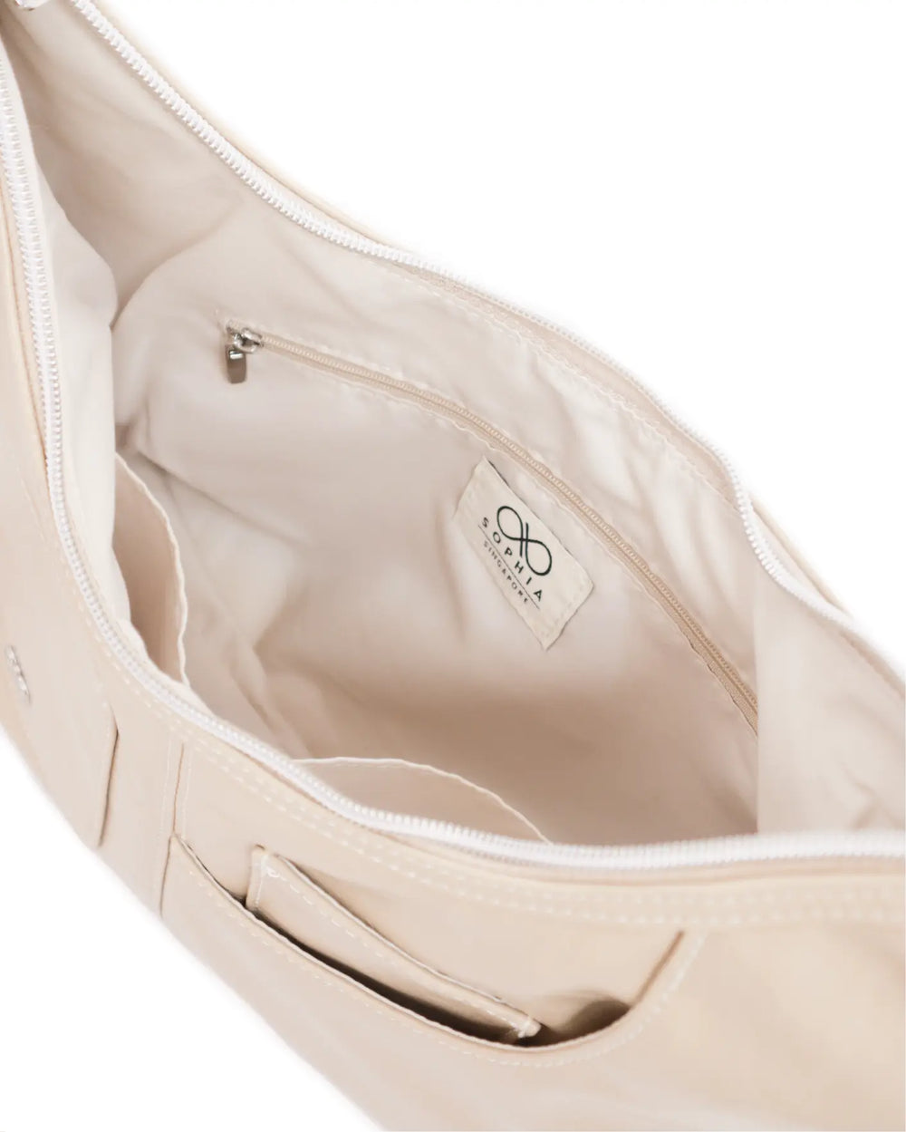 Pocket Sand Label SIGNATURE POCKET LEATHER HOBO BAG IN SAND - TSL Singapore