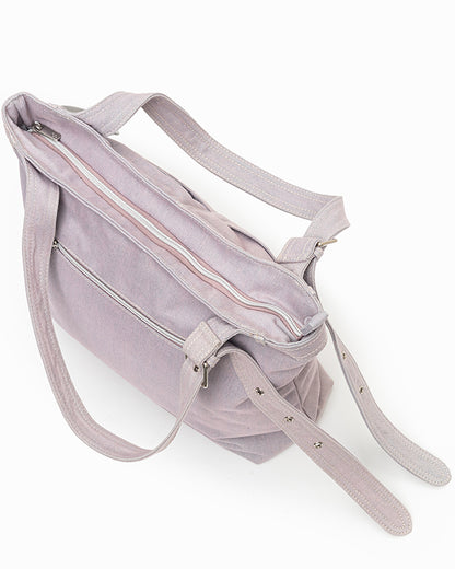 SIGNATURE POCKET DENIM TOTE BAG IN PURPLE DENIM