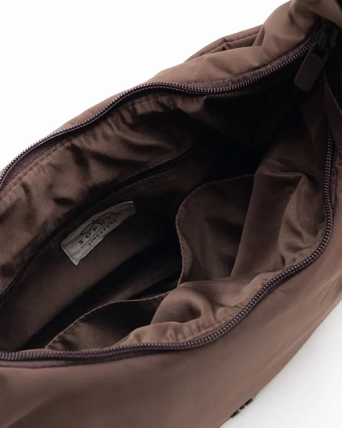 L COSY LUXE CRESCENT BAG IN PECAN The Sophia Label