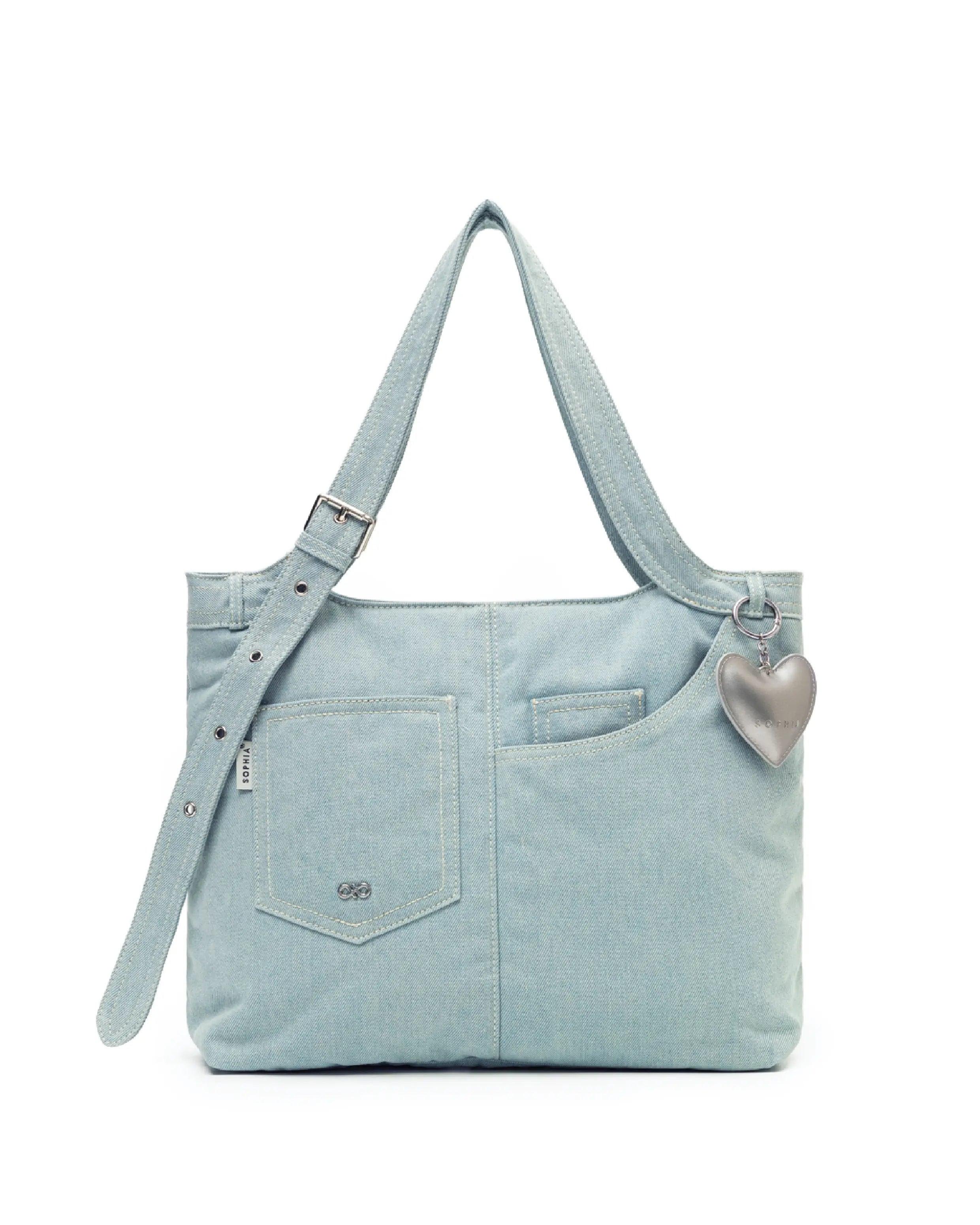 SIGNATURE POCKET DENIM TOTE BAG IN LIGHT WASH DENIM TSL Singapore