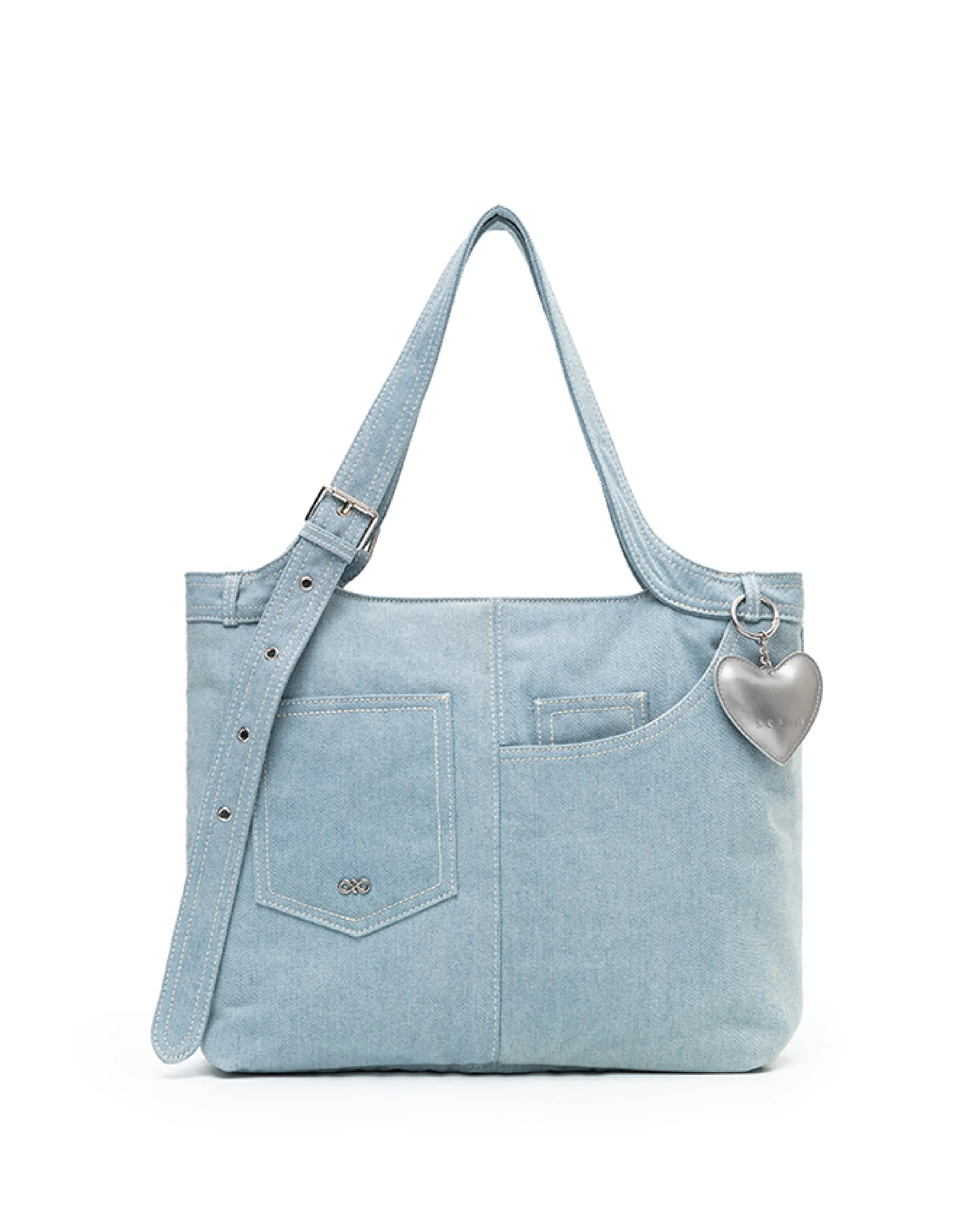 SIGNATURE POCKET DENIM TOTE BAG IN MID WASH DENIM TSL Singapore